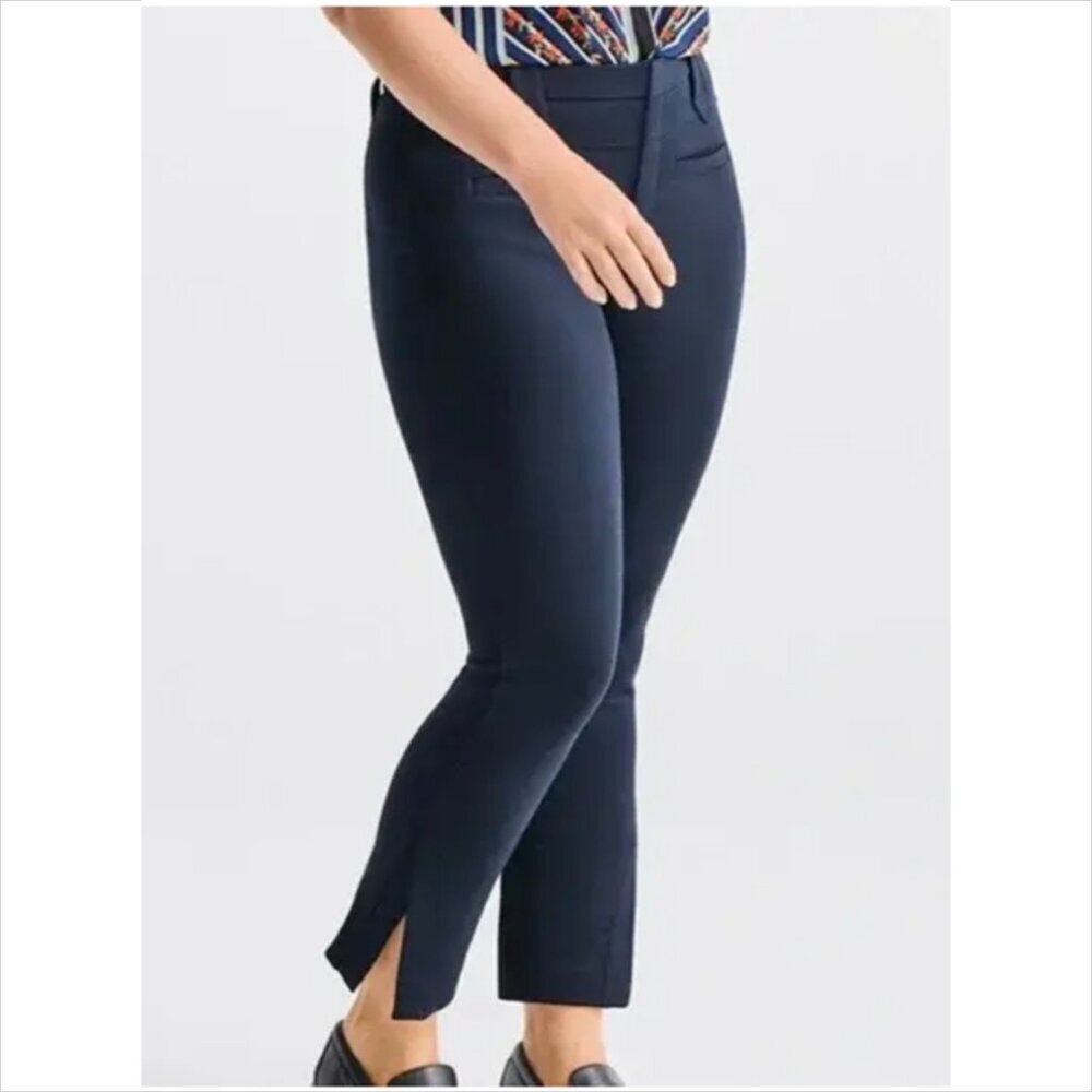 Cabi Barrister trousers pants ponte knit ankle navy blue hem stretch slit new 14